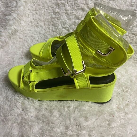 Liliana Barista-3 platform wedge Textile Neon Green Women's Sandals SZ11 - Picture 3 of 11